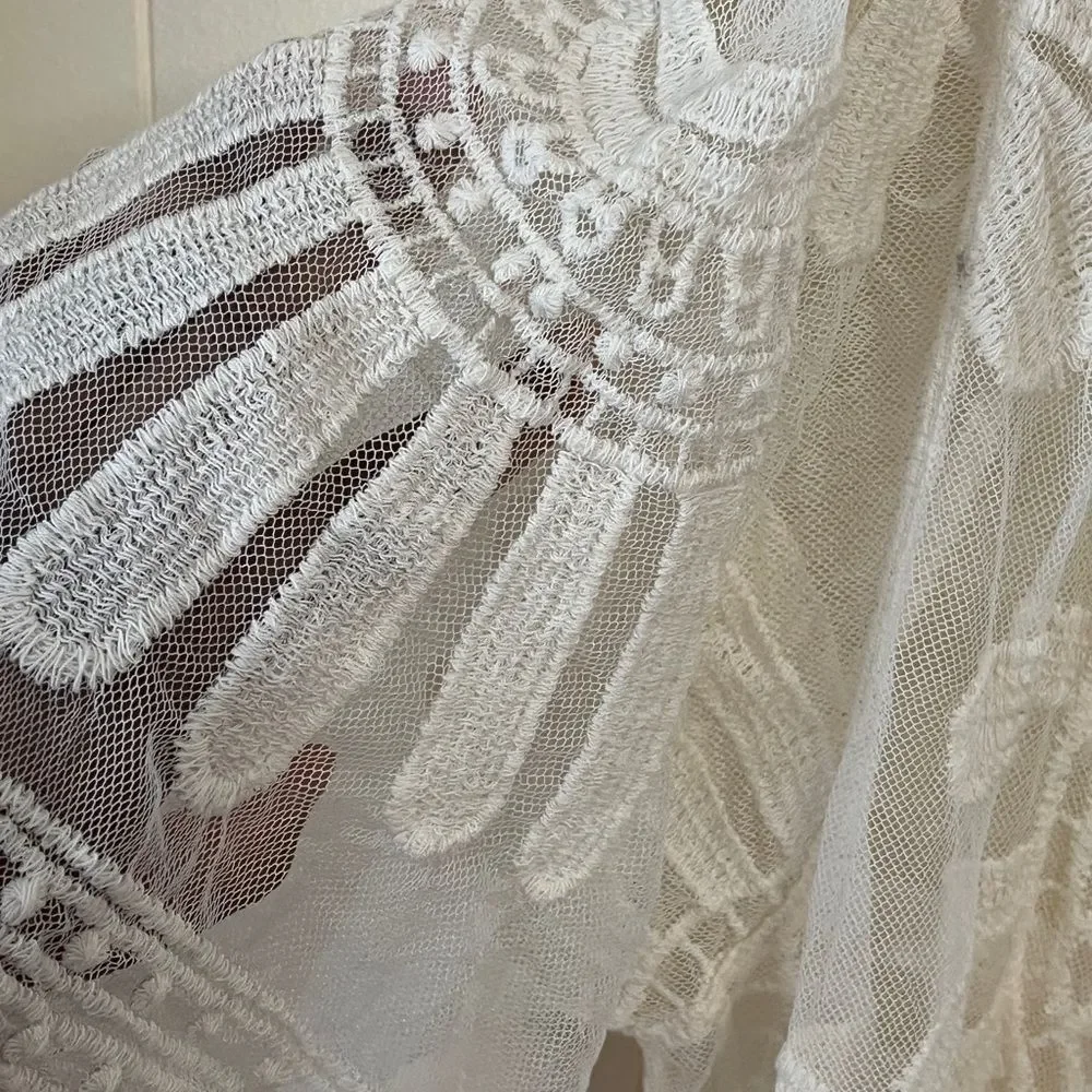 NWT Rebellion Again Ivory lace Kimono Open Front Cover Up Cardigan Duster Sz M